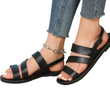 Slip On Comfortable Lightweight Open Toe Summer Strappy Faux Leather Sandals