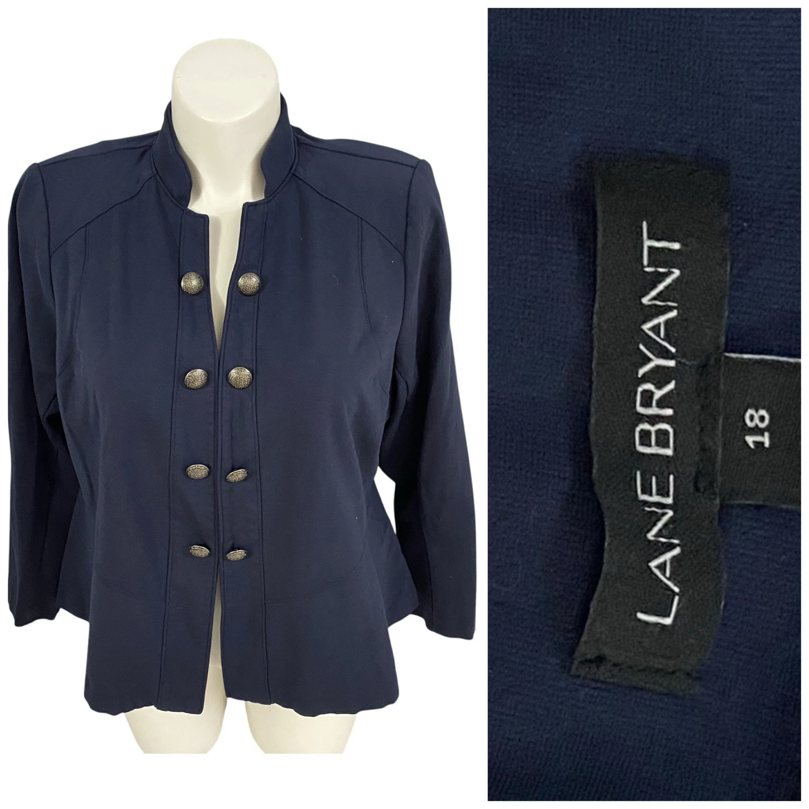 Lane Bryant Blazer Womens 18 Blue Military Jacket Career Professional Office