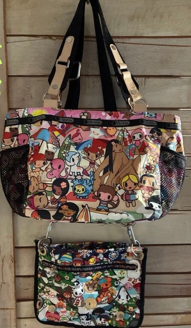 LESPORTSAC Tokidoki 2-Way Tote Shoulder Bag Multicolor Nylon Used