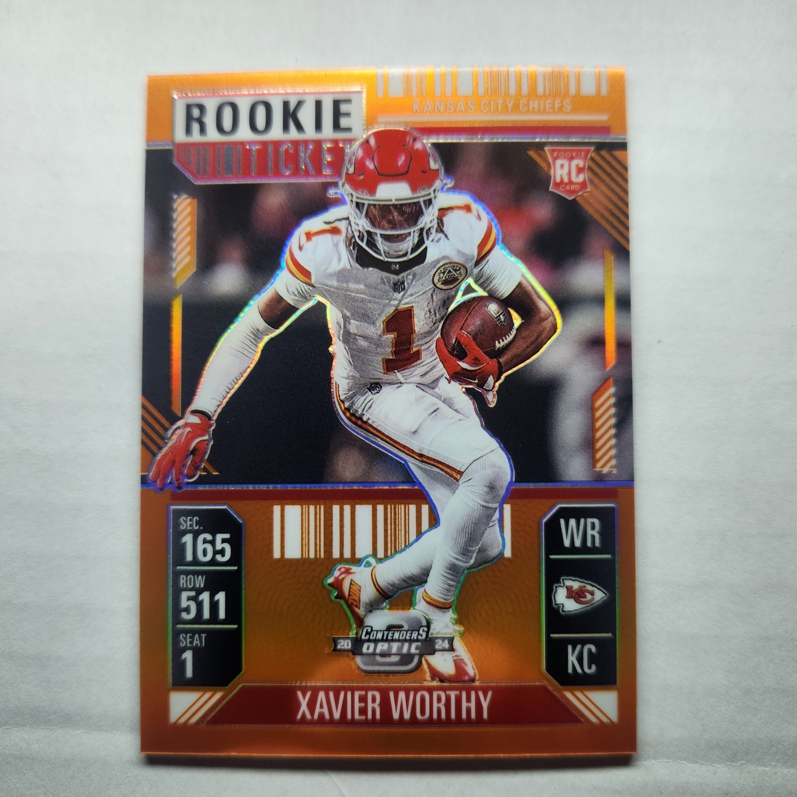 2024 Contenders Optic Rookie Ticket Orange Prizm #100 Xavier Worthy 32/75 RC