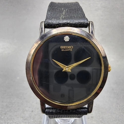 Seiko Watch Men 34mm Black Dial Black Tone Round 7n00-8a49 New Battery