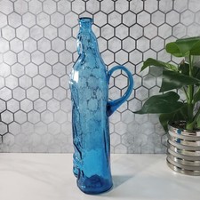 Virgin Mary Lady of Guadalupe Blue Glass Holy Water Bottle Decanter No Stopper
