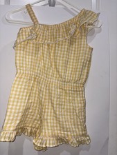 Janie And Jack Yellow  White Toddler Gingham One Piece Romper Size 7