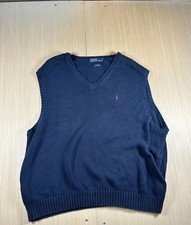 Vintage Polo Ralph Lauren Sweater Vest Mens Blue Cotton Pony Logo Knit V Neck
