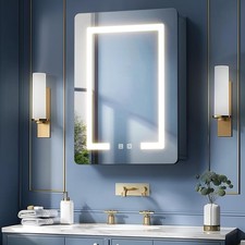 3-Color Led Bathroom Mirror Cabinet with Lights & Demister 500x700mm 6 Shelves