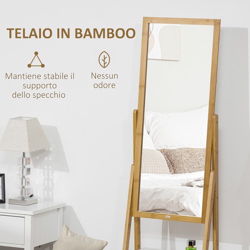 HOMCOM Specchio con Cornice in Bambù e Cassetto in MDF per Camera da Letto - Foto 8 di 10