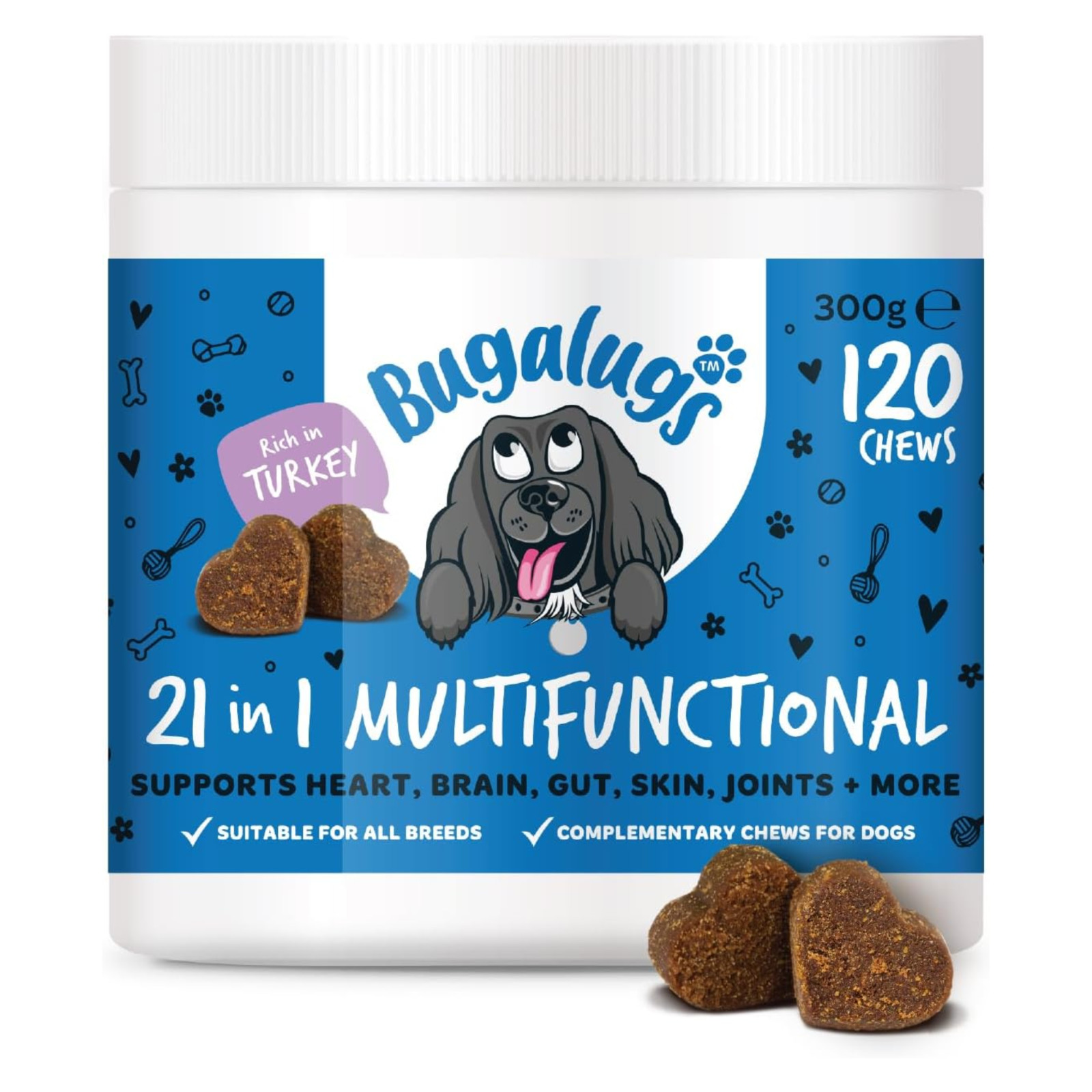 BUGALUGS Multivitamin Dog Treat Chew Health Supplement 21-in-1 Multifunctional