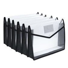 Black 6 Pack A4 Letter Size Waterproof Transparent Expanding File Folder