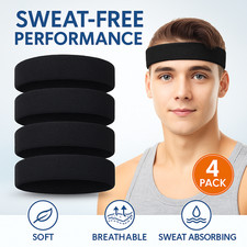 4 Pack Sports Headbands Men Women Sweat Bands Cotton Terry Running Gym Tennis