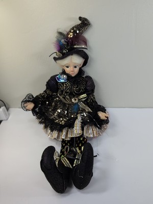 Halloween Elf Shelf Sitter Doll Mantel Decor Black & Gold Nicole Miller
