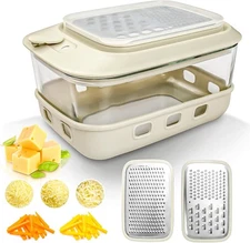 Cheese Grater with Container and Lid,Glass Food Storage Box with Silicone Sleeve