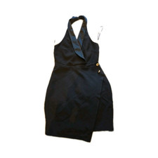 River Island Black Satin Halter Neck Mini Dress Sleeveless Button Accents UK 10