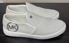 Michael Michael Kors Shoes Girls 3.5 White Silver Sparkle Slip On Silver Logo