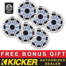 KICKER OEM REPLACEMENT 8" COAXIAL BOAT/MARINE LED SPEAKERS 4OHM WHITE 3 PAIRS