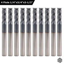 10PCS 4 Flute 1/4"x3/4"x2-1/2" Solid Carbide Roughing End Mills - AlTiN Coated