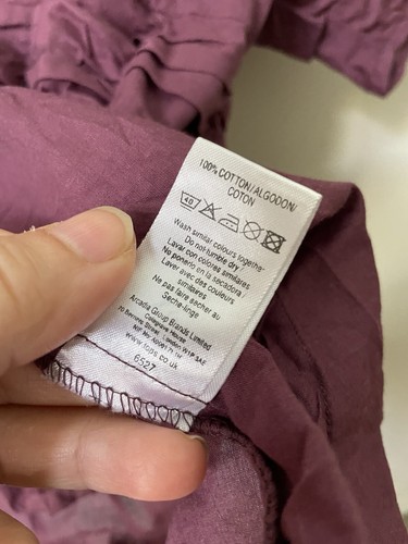 Topshop Cotton Blouse Top Size 12 Plum Purple Ruched Pleated Short Sleeve - Picture 6 of 8