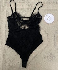 NWT Princess Polly Crystal Ball Lace Bodysuit Black Sheer US Size Small 2
