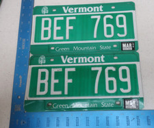 Vermont License Plate Tag 1996 96 VT Pair Set Natural Sticker BEF 769