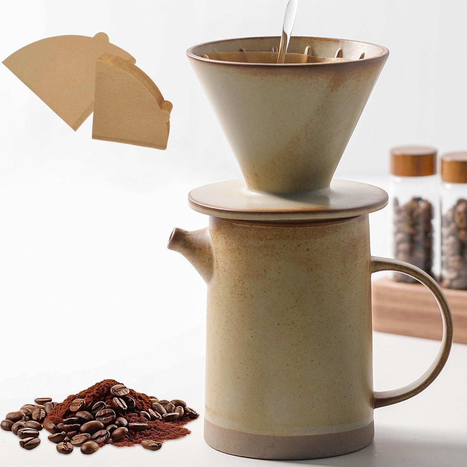 Set Vintage Ceramic Pour Over Coffee Dripper Set