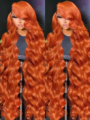 Body Wave Ginger Orange 13x6 Transparent Lace Front Human Hair Wig Remy Hair Wig