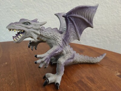 2005 TOYI Winged 8” Purple DRAGON Collectable Plastic Rubber Toy