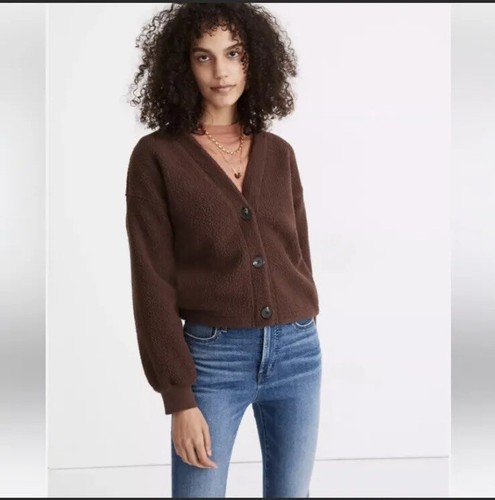 Madewell Resourced Faux Shearling Cropped Cardigan Dark Fig/Burgundy XL NWT  | eBay
