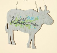 Holz Schild - Kuh - Willkommen - TüRdekoration Schild TüRschild - Dekoration