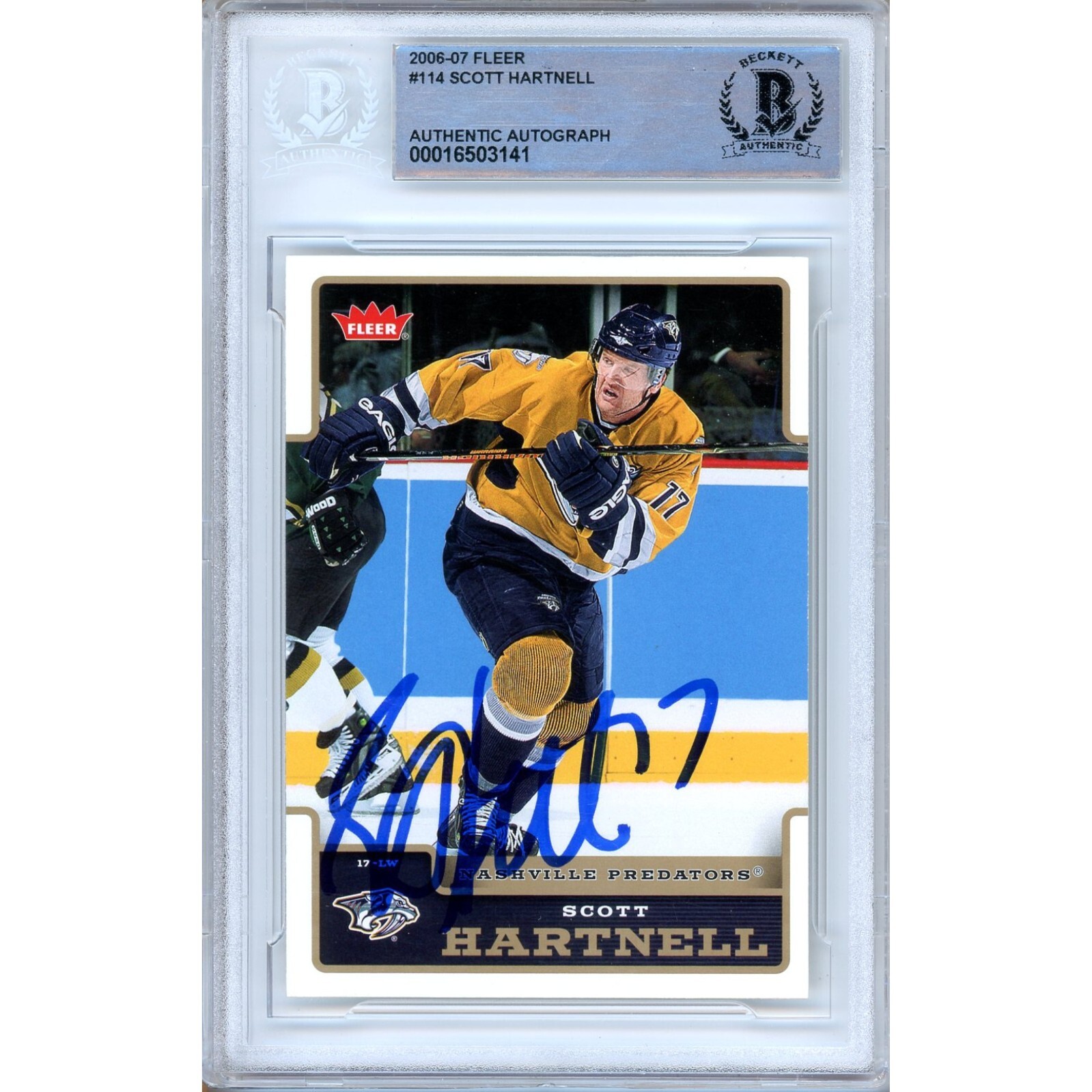 Scott Hartnell Nashville Predators Auto 2006-07 Fleer Hockey BAS Auth Autograph