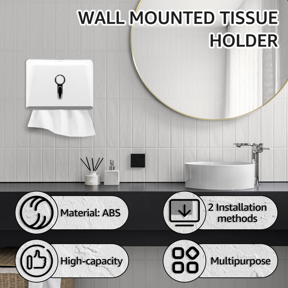Paper Towel Dispenser Wall MountAdhesive/Drilling Install Multifold