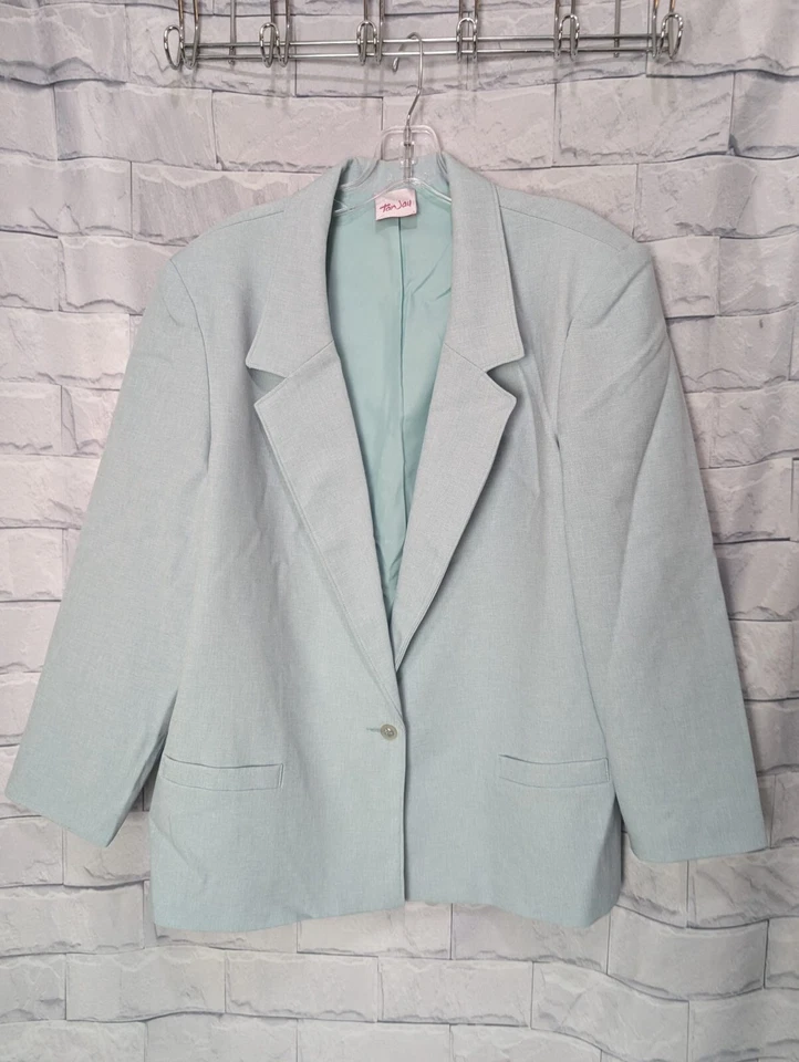 Traje Blazer Falda Para Mujer Tan Joy Vintage Espuma de Mar Verde Azulado 2 Piezas Foto 2 de 4