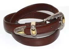Brighton Women's Brown Leather Belt Silver Gold Tone Buckle