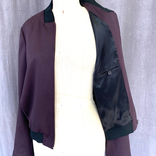 $725 Strenesse Aubergine Purple Fancy Dress Bomber Jacket Coat sz 10 M/L - Picture 2 of 9