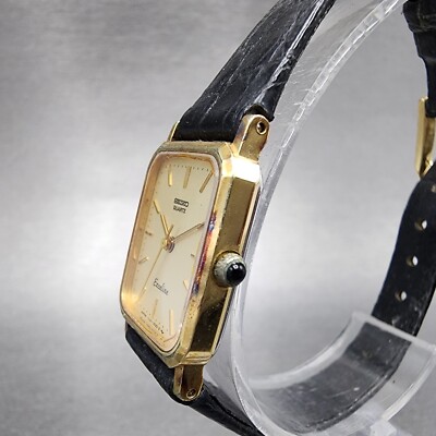 Seiko Exceline Tank Watch Women 18mm Champagne Dial Gold