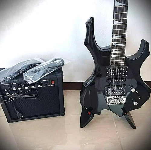 Full-Size Black Electric Guitar Starter Package with 20-watt Amp and Accessories