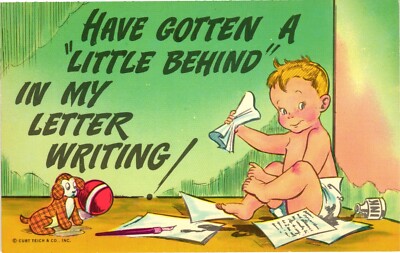 Comic Postcard Baby Diaper Little Behind In My Letter Writing Unposted