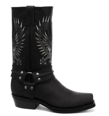Grinders Weißkopfseeadler schwarz Leder Cowboystiefel Slipper eckige Zehenpartie vorne Stiefel 