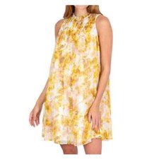 Joie Limited Edition Sunflower Porcelain Print Sleeveless Chiffon Mini Dress
