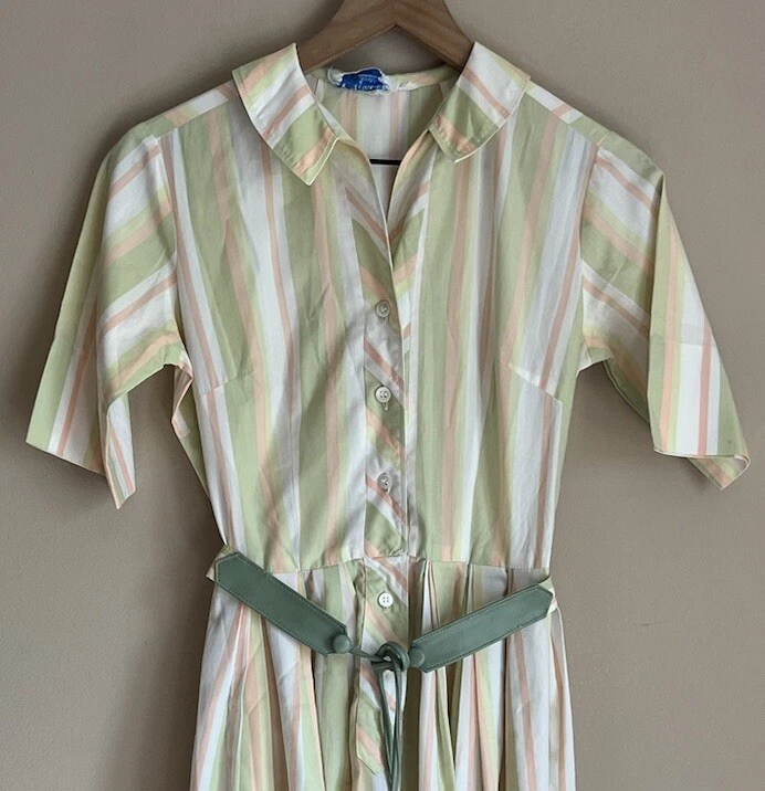 Camisa Vestido Vintage Falda Completa Rayas Ajuste Acampanado Años 50 60 Rockabilly XS 0 2 Cinturón Foto 3 de 4