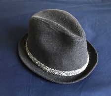 Zara Accessories Boys Fedora Hat Gray Felt Pattern Accent 21” Circumference