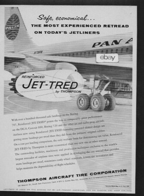 PAN AMERICAN BOEING 707 CLIPPER JET REINFORCED JET TRED BY THOMPSON TIRE CORP AD