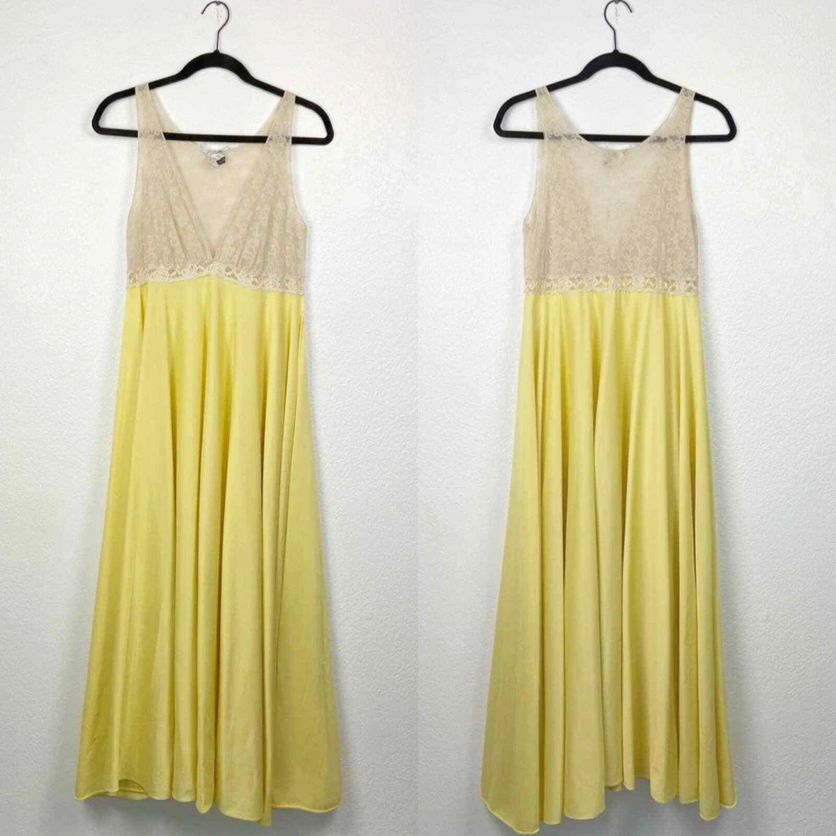 Vintage lord and Taylor yellow cream maxi slip dress size small