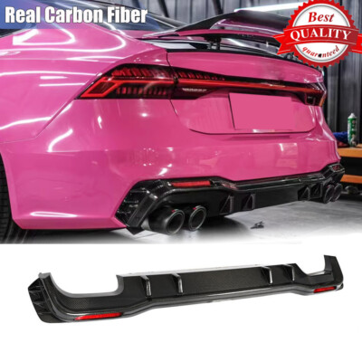 Fit For Audi A7 SLINE S7 2019-2021 Real Carbon Rear Bumper Diffuser Lip Spoiler