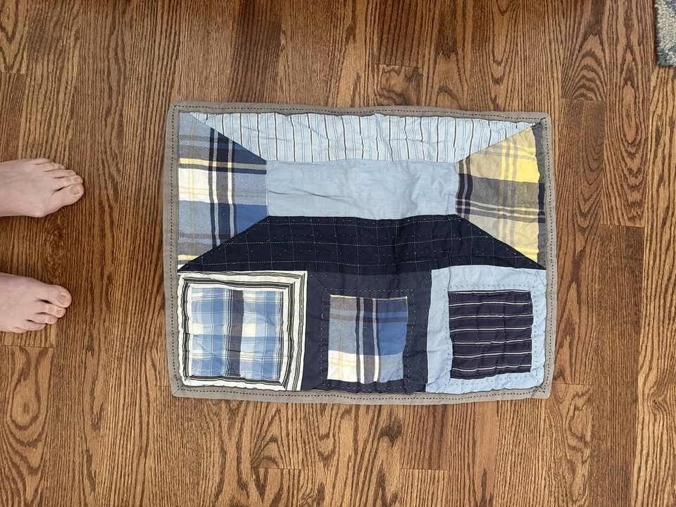 Edredón Pottery Barn Kids azul y amarillo a cuadros doble retazos Foto 2 de 3