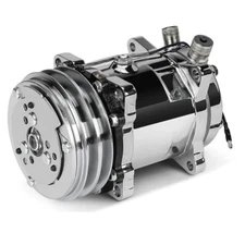 A/C Compressor with Clutch for Sanden 508 Style 2-Groove V-Belt Chrome Aluminum