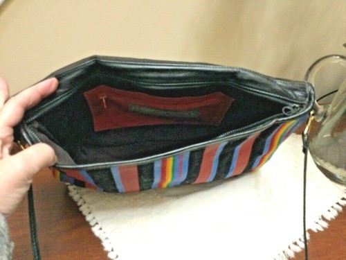 Vintage Furst & Mooney Handbag Shoulder or crossbody stripe canvas and leather, - Picture 7 of 10