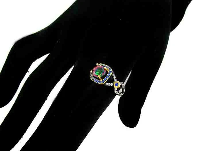 LAB 2.12 Cts MYSTIC TOPAZ & WHITE SAPPHIRE RING .925 SILVER PLATED NWT #7 - Image 3 of 4