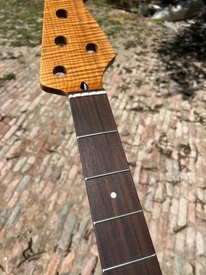 5-String 21frets Rosewood Roasted Flame Maple Electric Bass Neck 34in Satin 14in