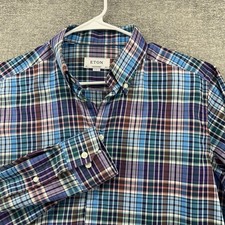 Eton Contemporary Shirt Men Size 16 1/2 Long Sleeve Plaid Multicolor Casual