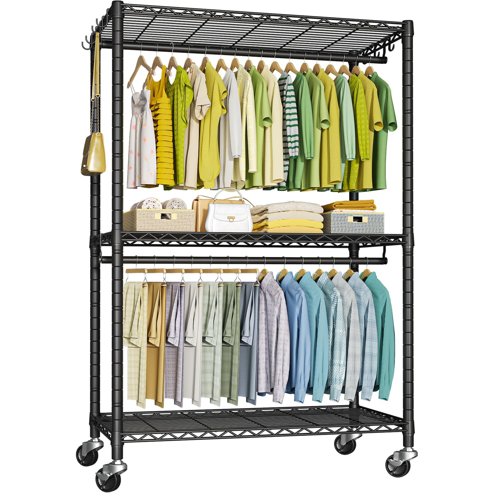 P3 Plus Rolling Clothes Rack, Clothing Racks for Hanging Clothes, Heavy Duty ...