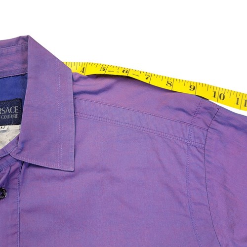 Jeans vintage VERSACE couture viola iridescente seta uomo Medusa borchie metallo medie - Foto 18 di 20